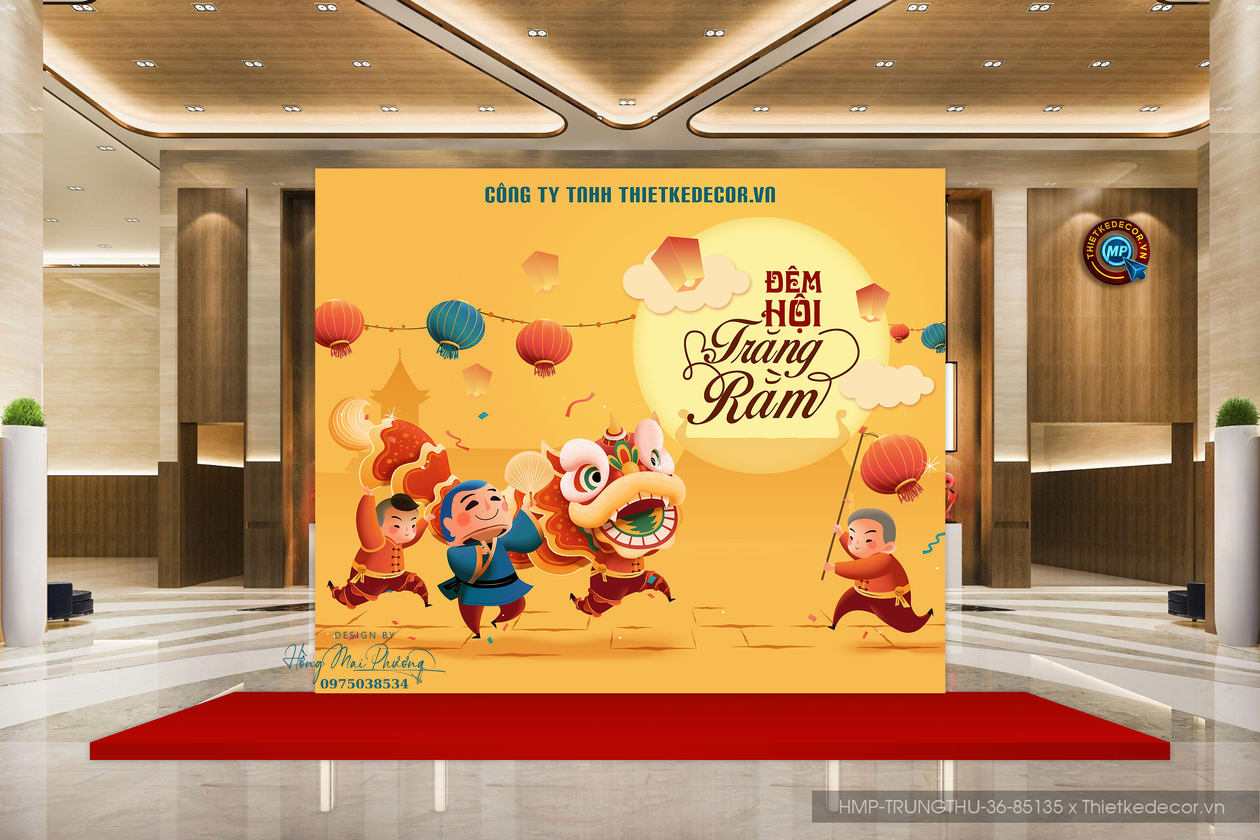 Backdrop trung thu Tone vàng. Trang trí decor sảnh Chung cư, quán ăn, mall, siêu thị, công ty, văn phòng, nhà hàng